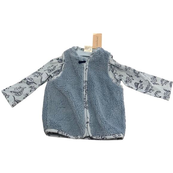 NWT Carters 12 mo boy fleece vest w dinosaur blue long sleeve, set w no pants - Picture 2 of 10